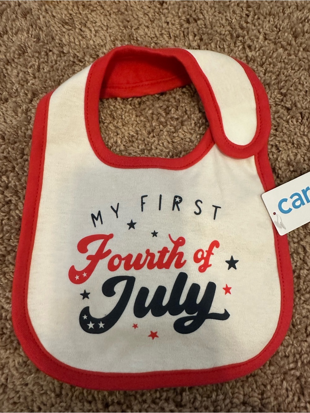 Carter's White Bib with Red Trim and Navy & Red Print